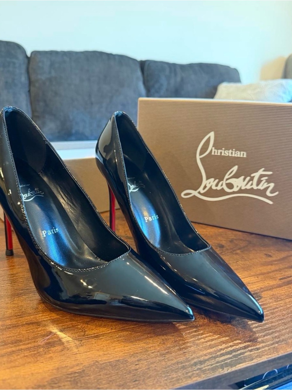 Christian Louboutin Black Patent Leather Pointed Pumps with Red Sole